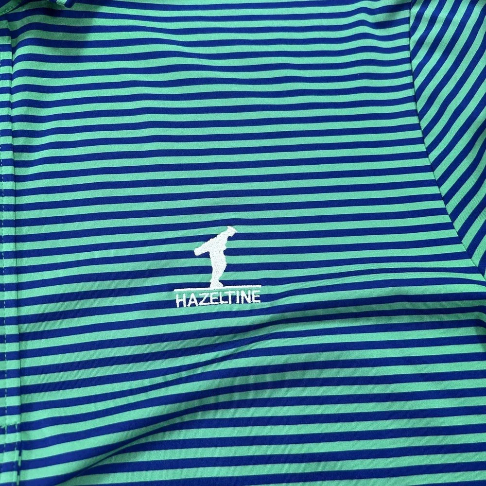 Hazeltine RLX Ralph Lauren Polo Shirt Mens Large Blue Stripe Golf Performance